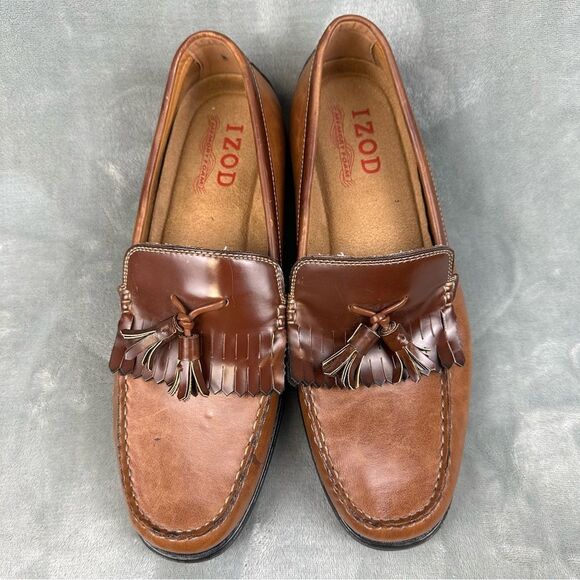 Izod Loafers Mens‎ 11 Brown Slip On Tassel Dress Shoes Business Casual Foam - Picture 4 of 11